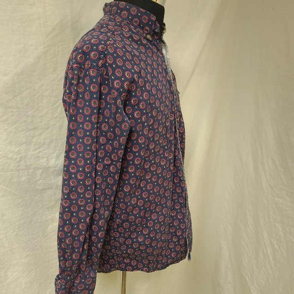 Vtg Catalina Mens Large Blue Red Floral Dots Long Sleeve Button Up Shirt - Picture 12 of 14